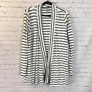 Olivia‎ Sky Striped Open Front Cardigan Women's Size 1X Stretchy Lace Hem
